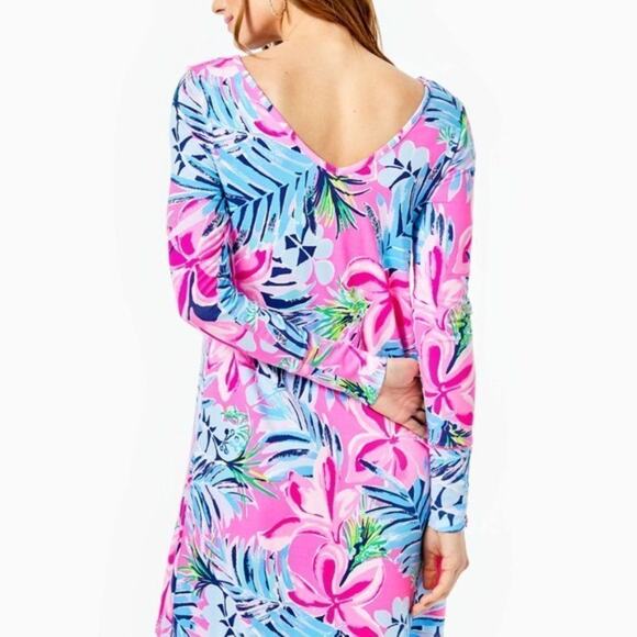 Lilly Pulitzer Kaisley Dual Neckline UPF 50+ Swing Dress Cockatoo Pink Large - Picture 3 of 14